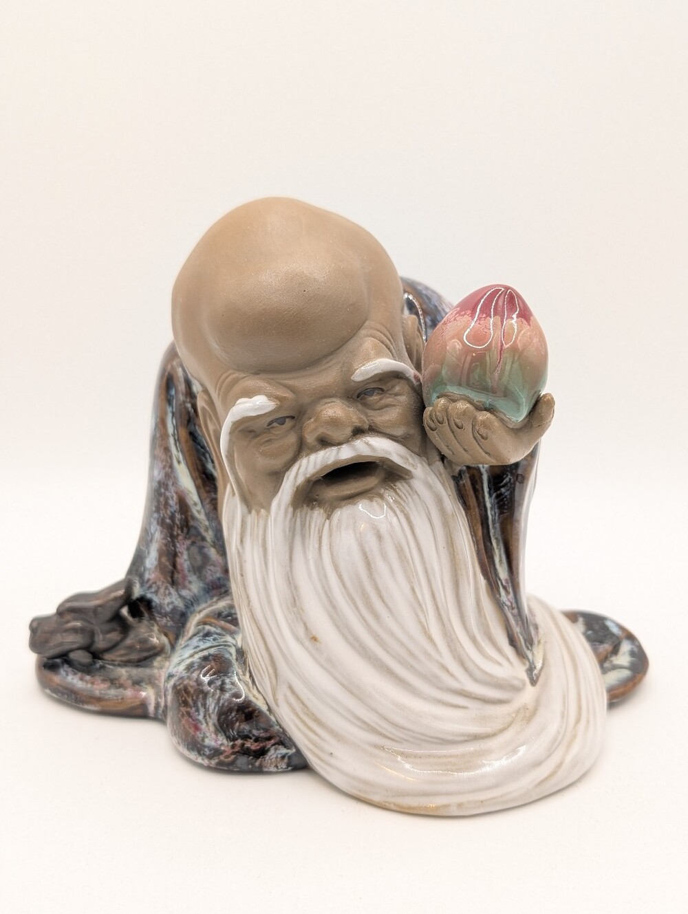Asian Shou Lao Mudman God of Longevity Figurine With Plum 5''